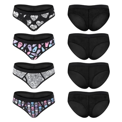 Littleforbig Women's Ladies Soft Mesh Underwear Comfortable Hipster Briefs Goth Babe 4 Pack Panties Set