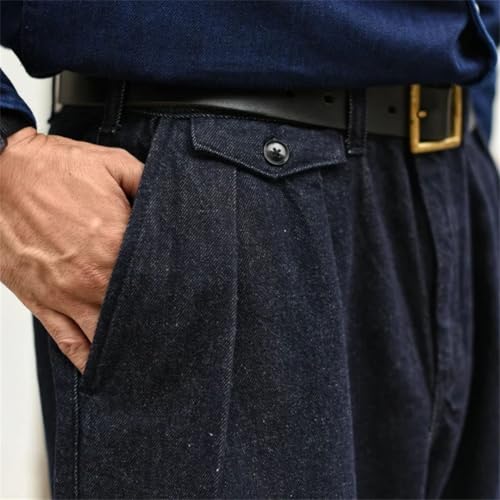 Men’S Vintage Loose Fit Wide Leg Selvedge Denim Full Length Jeans Zipper Fly High Waist Lightweight Daily Wear Rivet Detail3