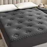 Hansleep Memory Foam Queen Mattress Pad, Mattress Topper Queen Size with Deep Pocket, Breathable Air Mattress Cover, 60x80 Inches, Charcoal