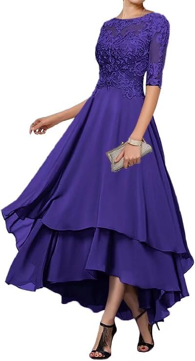 Mother of The Bride Dress for Wedding Lace Applique Chiffon A-Line 3/4 Sleeve Formal Evening Gowns