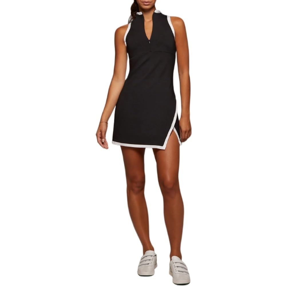 Womens Sleeveless Golf Tennis Polo Dress Cuello en V Zip Up Ligero de Secado Rápido de Las Señoras Vestidos Atléticos