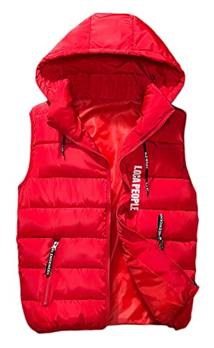 GIBZ Chaleco Plumas Hombre Chalecos Acolchados con Capucha Ligera Invierno Cuello Elevado Chaqueta, rojo, XXL
