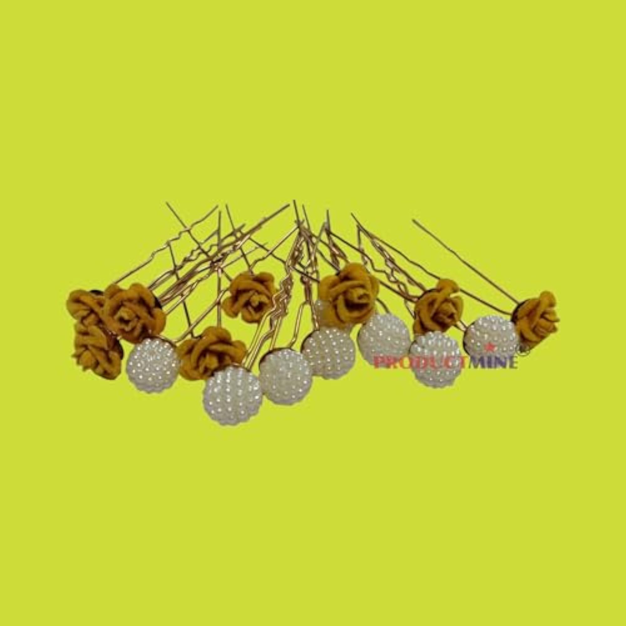Bridal Hair Bun Pin Accessories with Yellow Rose and White Pearls