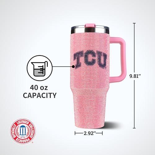 Image of The Memory Company NCAA Pink Bling 40oz Stainless Steel Water Tumbler, Double Wall Vacuum Insulated Game Day Bottle, Rhinestone Design with Handle Lid and Straw