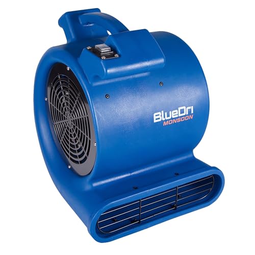 BlueDri Monsoon 1/2 HP, 2550 CFM Air Mover Blower Fan for Water Damage Restoration Carpet Dryer Floor Home and Plumbing Use, Blue, BD-MNSN