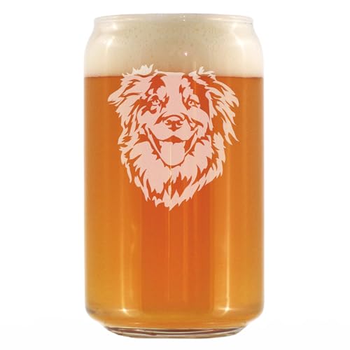 Australian Shepherd Face Beer Can Pint Glass - Unique Dog Themed Decor and Gifts for Moms & Dads of Aussies- 16 Oz