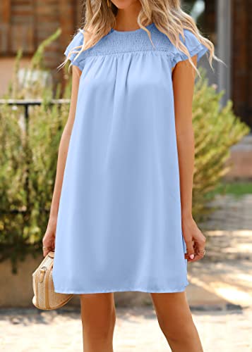 Image of KIRUNDO Wedding Guest Shift Dresses for Women Short Spring Summer Ruffle Cap Sleeve Chiffon Babydoll Flowy Mini Sundress