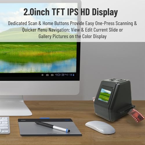 Image of Film Slide Scanner Convert 135 126 110 Films Slides to Negatives Color Black White JPG Photos 22MP with 2.0in LCD Screen, Fast Conversion, Adjust Brightness
