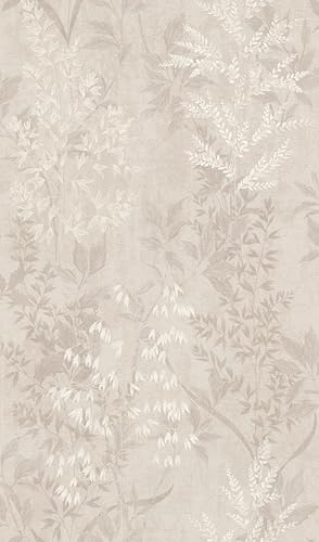 Tapete 285000 - Helle Papiertapete mit kleinen Pflanzen in Beige - 10,05m x 0,53m (LxB)