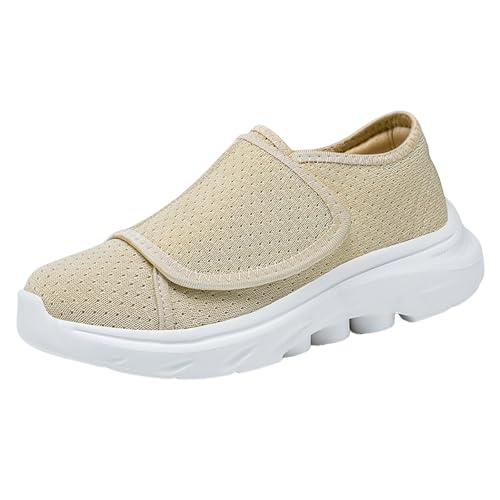 Promenadskor, dam, sommar, ortopediska sneakers, dam, skötselskor, breda fötter, hälsoskor, tygskor, slip-on, barfotaskor, mjuka fritidsskor, ergonomiska smärtlindringsskor, Beige, 40 EU