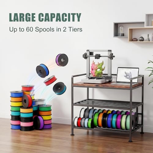 3D Printer Stand with Filament Storage I-Beam Reinforced Heavy Duty 3D Printer Table Large Capacity 3D Printer Desk with Anti-Vibration Feet Sturdy Filament Storage Rack for Home Office Workshop Brown by Fitpoint - Image 5