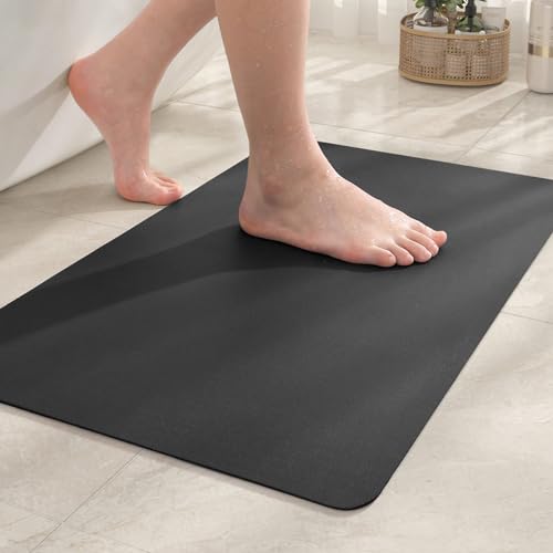 COLOR&GEOMETRY Diatomaceous Bath Mat Quick Dry 40x60cm, Bathroom Mat Non Slip Washable, Super Absorbent Diatomite Bath Mats For Bathroom, Floor Mat Bathroom Rug (Black)