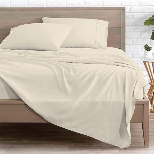 Image of Bed Sheet Queen Size Cotton - Pure Egyptian Cotton Queen Size BedSheet with Pillow Cover - Solid Ivory 600 Thread Count - Stain Resistant, Skin Friendly, Organic Cotton BedSheet