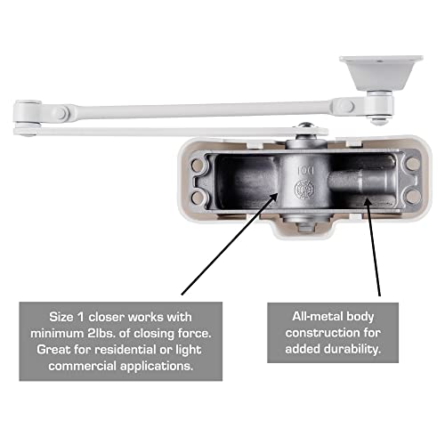 Brinks BC4009 Commercial - Light Duty Residential Door Closer, White Finish - Size 1 With A 180-Degree Opening Range And Adjustable Closing Speed thumb #5