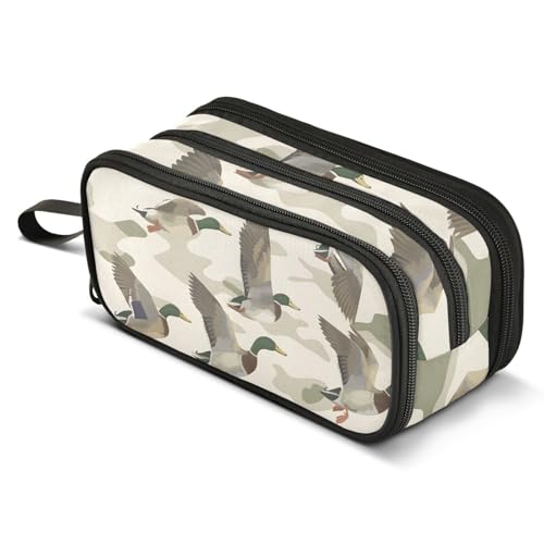 Image of ALAZA Wild Duck Camouflage Pencil Case for Boys Girls Kids Pencil Pouch 3 Compartment Pen Bag Large Capacity Storage Pencil Holder School Students with Zipper