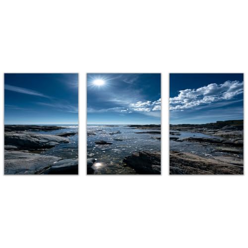 TZKRWRH 3 pièces Affiche Murale Image sur Toile Rivage, soleil éclatant Tableau Plage de Sable Images Côte Tableau Decoration Mural Salon Chambre à Coucher(Blue 51)-30x40cmx3 Sans cadre