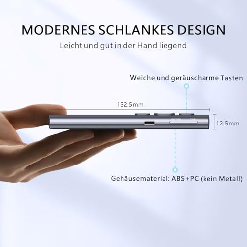 Norwii N95 Presentation Clicker mit USB-C USB-A Empfänger, PowerPoint Clicker für Präsentationsfernbedienung, wiederaufladbarer drahtloser Presenter Pointer, Slide Clicker(Grün, USB-AC)