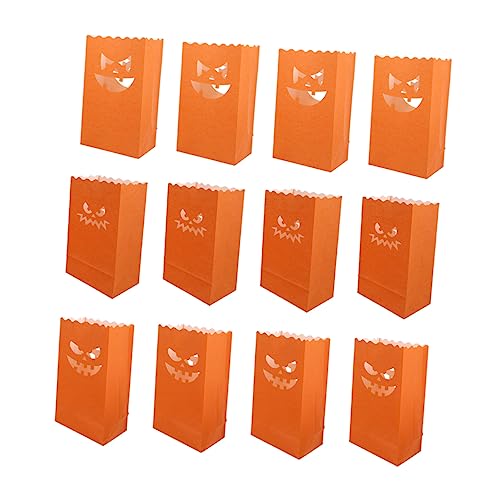 Gatuida 12 pezzi Sacchetti Luminosi Carta per Halloween con Design Zucca Borse per Candele Luminarie per Decorazioni e Festa Modelli