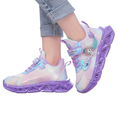 Children Sports Shoes With Lights Breathable Princess Lightweight Casual Lighting Kids Up Night Slip on Shoes Girls (Purple, 13 Big Kids)