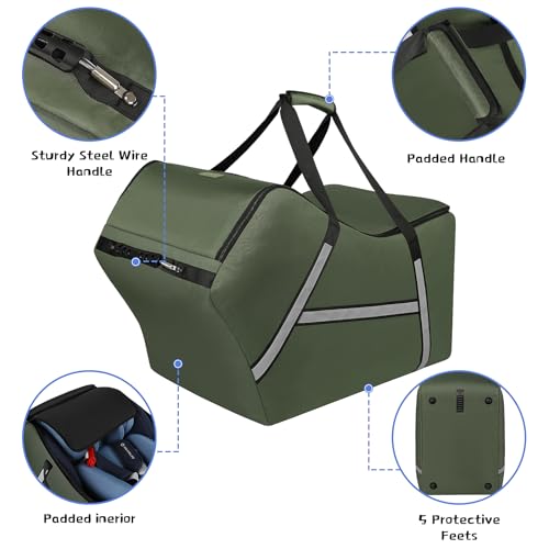 Image of Infant Car Seat Travel Bag for Airplane Compatible with All Nuna Pipa Car Seat and Base,Chicco KeyFit 30 and Base, Padded Car Seat Bags for Air Travel,Car Seat Gate Check Bag with Side Pocket, Green