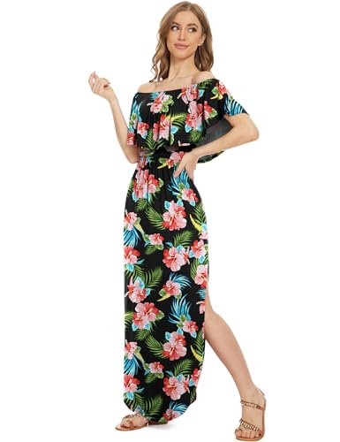 Image of LILBETTER Womens Off The Shoulder Ruffle Party Dresses Side Split Beach Maxi Dress