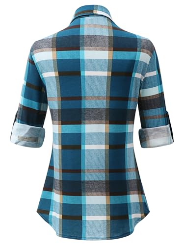ANRABESS Plaid Button Down Shirts for Women Long Sleeve Roll Up Checkered Blouse Tops 2025 Fall Outfits2
