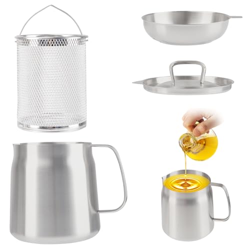 Yallmie 2l Olla De Filtro De Aceite De Acero Inoxidable 304 Con Malla Fina Y Tapa, Recipiente Versátil De Gran Capacidad Para Freir Y Grasa