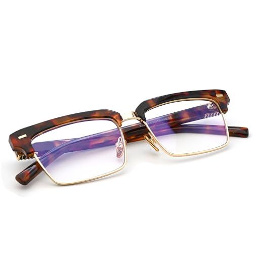 Image of Semi Rimless Rectangle Blue Light Glasses Men Women Black Square Eyewear