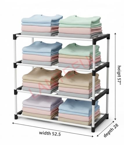 Image of 4 Tier Plastic Shelf Organizer for Wardrobe, Adjustable Almirah Divider for Clothes Storage, Multipurpose Cupboard Rack,Multi use Bookshelf,Collapsible Wardrobe,Kids Rack Cabinet Children stand