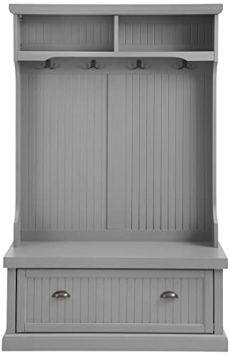 Crosley Furniture Seaside Hall Tree with Shoe Rack Bench and Coat Hooks for Hanging Storage, Distressed Gray - Image 2