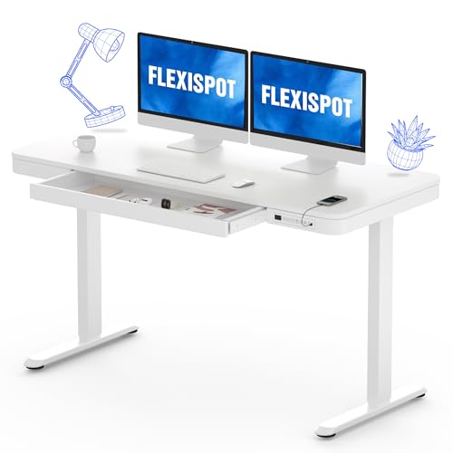 FLEXISPOT Comhar EW8W Electric Standing Desk Home Office Electric Height Adjustable Standing Desk Sit Stand Desk with 120 * 60cm White Wood Top (White Frame+White Wood Top)