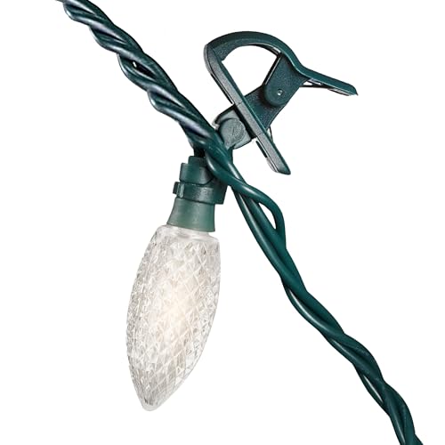 NOMA Quick-Clip C9 100-Bulb Warm White LED Christmas Lights, 66.8 ft Long – Rotating Bulbs, Spring-Loaded Clips, Green Wire, Weather-Sealed Sockets – Outdoor Holiday String Decor