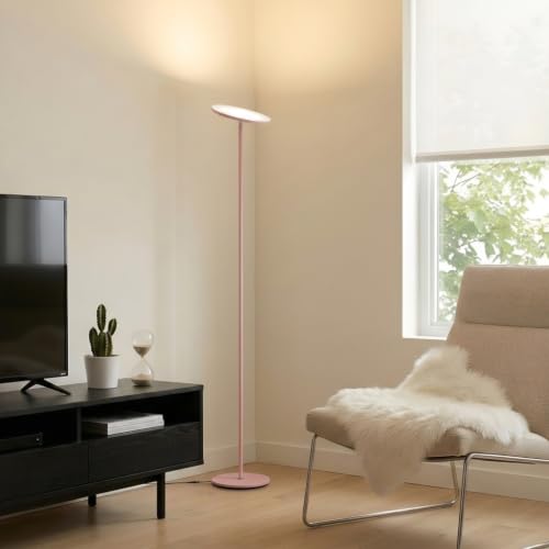 Image of Brightech Sky LED Floor lamp, Torchiere Super Bright Floor Lamp for Living Room Decor & Office - Dimmable, Tall Standing Lamp with Warm Light for Bedroom & Reading - Matte Pink