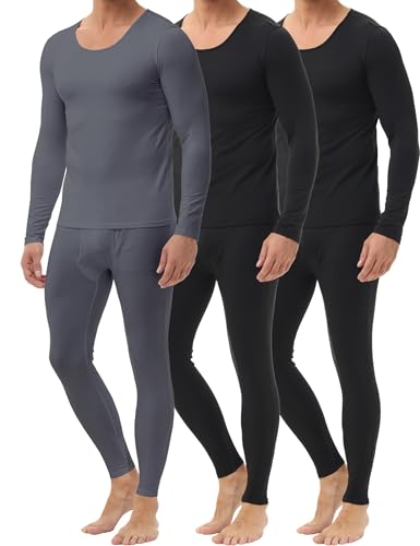 3 Pack Thermal Underwear for Men Long Johns Fleece Lined Soft and Warm Set Base Layer for Cold Weather