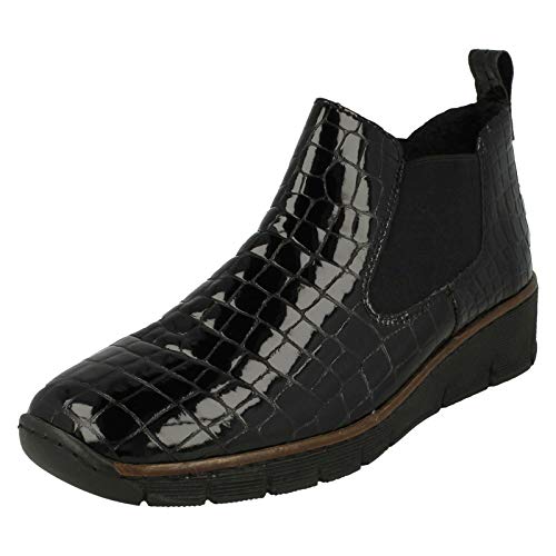 Rieker Ladies Wedge Heel Ankle Boots 53794-01 - Black Patent Leather - UK Size 7.5 - EU Size 41 - US Size 9.5