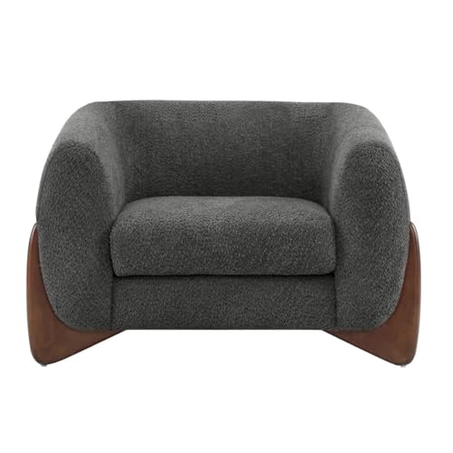 Image of Upholstered 3 Seater Sofa Three Seater Sofa with Wooden Legs for Living Room Hotels & Offices (One Seater Boucle Grey)