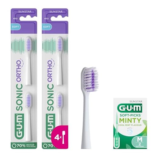 GUM SONIC ORTHO Recambios | cerdas suaves | ideal para la limpieza de brackets | compatible con todos los mangos GUM SONIC | 4x cabezales reemplazables (incluyendo 1 muestra)