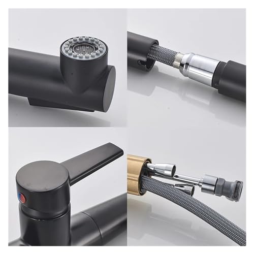 Robinet d'évier de Cuisine Moderne avec Pommeau de Douche Noir Extractible Multiusage