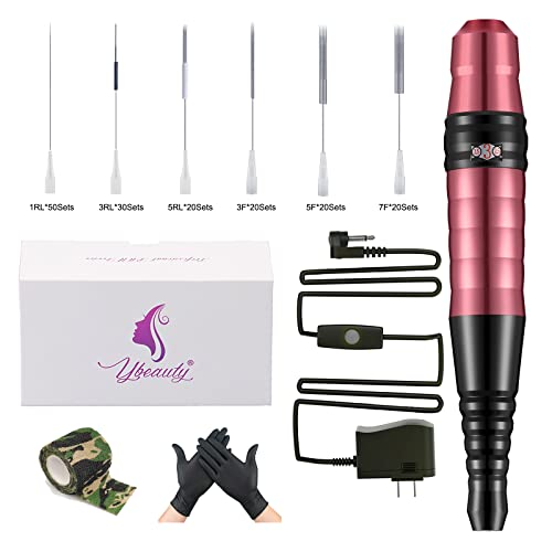 Permanent Makeup Machine -6 Speed PMU Pen Micropigmentation Eyebrow Tattoo Machine Pen with 160PCS Needles Microblading Supplies for Brows Shading Eyeliner Lip (Pink)
