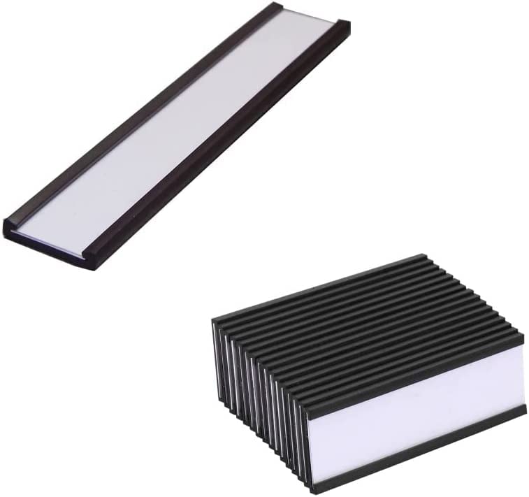 Loopunk Magnetic Label Holders with Clear Plastic Protectors for Metal Shelf Magnetic Labels and Labels (Black 10 x 4 cm))