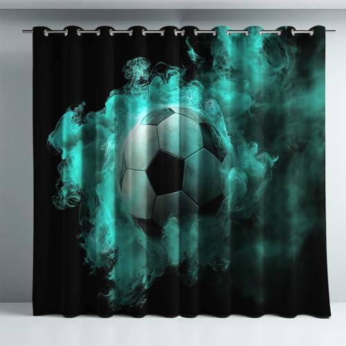 Genérico Minimalista Cortinas de Oscurecimiento Aislantes Frio y Calor Nero Verde Fantasia Gioco Calcio Tela Pesada in Microfibra Microfibra para Habitacion Comedor 2 Piezas 117An x 183Al CM