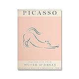 QAWY Line Art Picasso Ausstellung Abstrakt Rosa Gesicht Vogel Katze Poster Tanz Wandkunst Bild Rahmenlose Leinwand Malerei A2 50x75cm