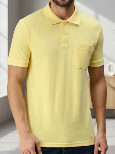 Image of Lux Cozi Men's Polo T-Shirt Regular Fit Half Sleeves with Pocket | Cotton Blend Polo Neck Collar T-Shirt for Men | Casual, Office Comfortable Breathable T-Shirt | Stylish Plain Tee
