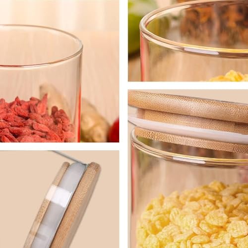 Image of MARTVIA Glass Food Storage Jars with Bamboo Lids 650ml Set of 4, Wide Mouth Lid Jar for Home Kitchen,Flour, Sugar, Coffee, Pasta, Oats, Grains, Cookies, Snacks (Round 650 ML Jar, SET OF 4)