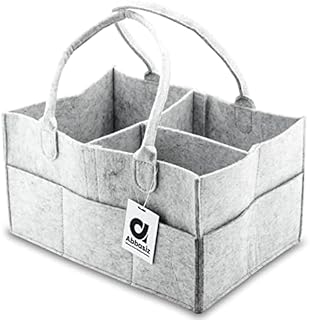 ABBASIZ Nappy Caddy Organiser (Grey) 3mm Extra Thickness for Newborn Essentials - Nappy storage with Toothbrush. Diaper Caddy, Baby Shower Gifts for Mum having removable portions.
