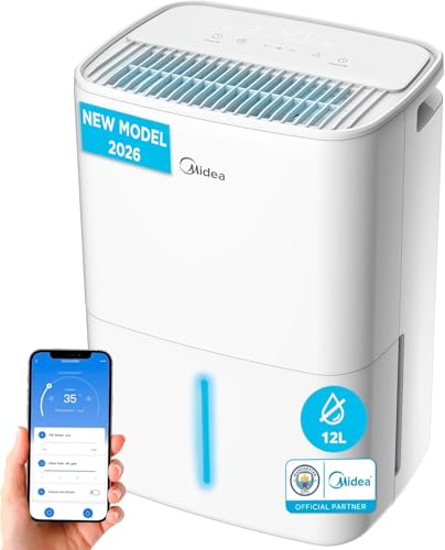 MIDEA Deshumidificador de Humedad Silencioso 12L con App Control hasta 35 m2 - Deshumificadores para Humedades en Habitación con Depósito Extraible - Deshumificador Electrico Pequeño Bajo Consumo