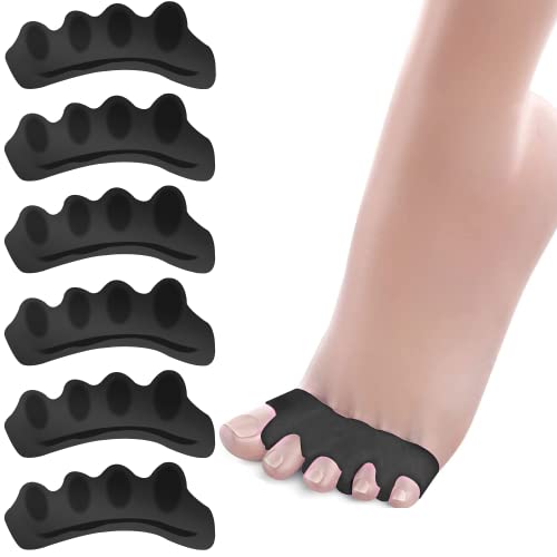 RoserRose Separador Dedos Pie [6X], separadores de dedos de los pies, silicona mejorada, 0% BPA, separador dedos pie silicona ortopedicos, Ajuste Ballet Yoga Atletas (Negro)