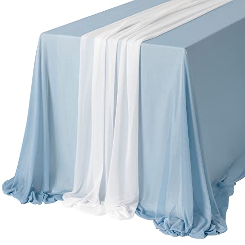 Ling's Moment 2,5 m x 3 m Dusty Blue Hochzeit Tischdecke & 3 m weiß plissiertes Tischläufer-Set Cover
