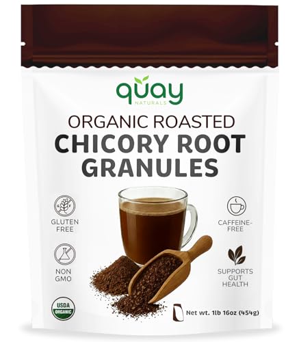 Quay Naturals Organic Roasted Chicory Root Granules â€“ 1 lb | Caffeine-Free Herbal Coffee Alternative | Non-GMO, Gluten-Free, Kosher | Bold Roasted Flavor | Vegan-Friendly