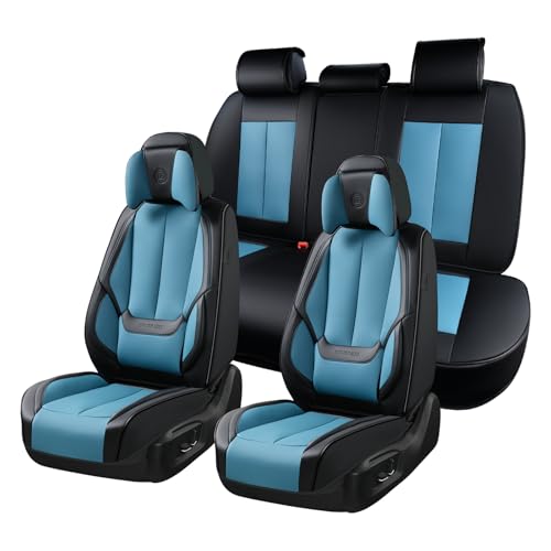 Image of Coverado Seat Covers Full Set, 5 Seats Seat Covers for Cars, Waterproof Nappa Leather Car Seat Covers with Head Pillow, Seat Protectors Car Seat Cushion Universal Fit for Most Cars (Black&Blue)